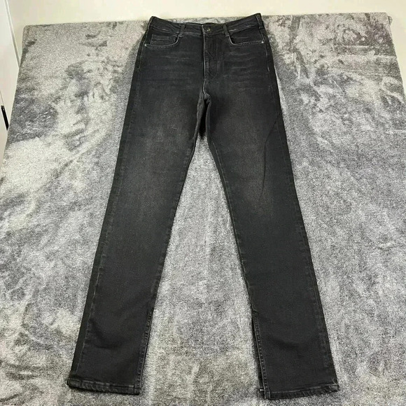 Anthropologie PILCRO Split Hem High-Rise Women's Black Jeans Straight 30X33 NWT - Picture 1 of 14